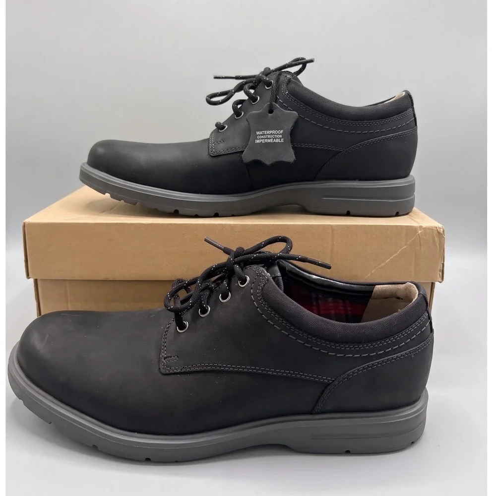 Clarks Vossen Plain Mens Black Leather Waterproof Derby Shoes 11 M Comfort